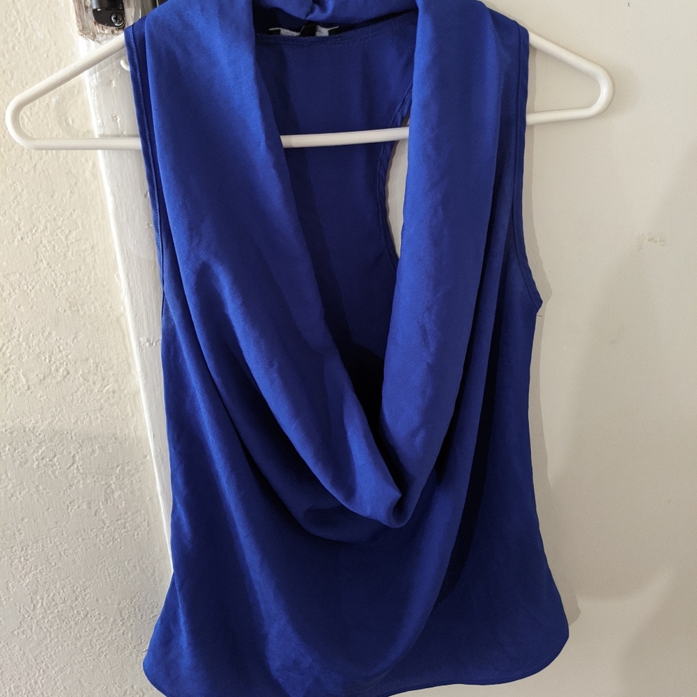 Royal blue cowl neck blouse